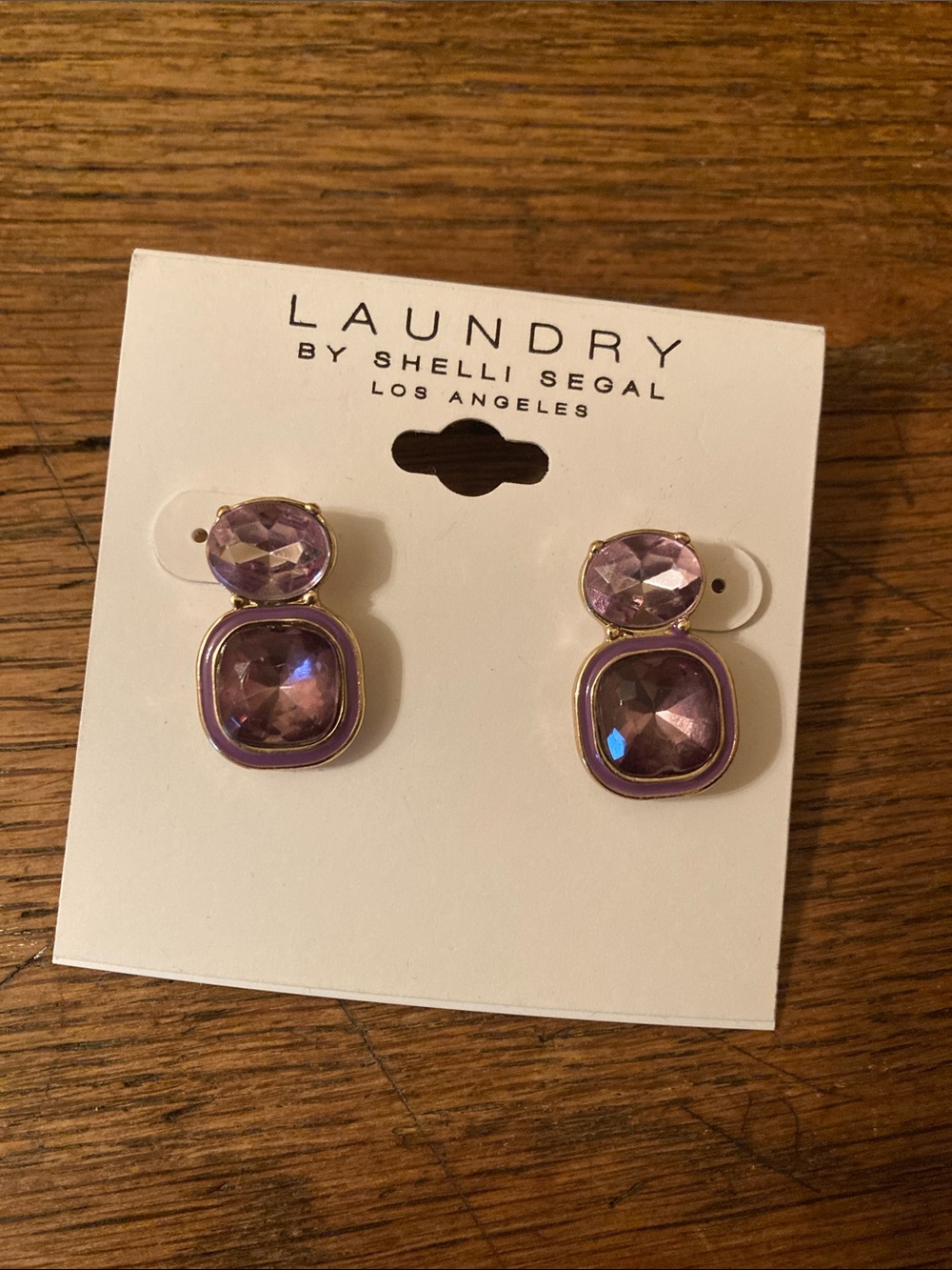 Laundry By‎ Shelli Segal Los Angeles Purple Crystal & Gold Tone Earrings NWT